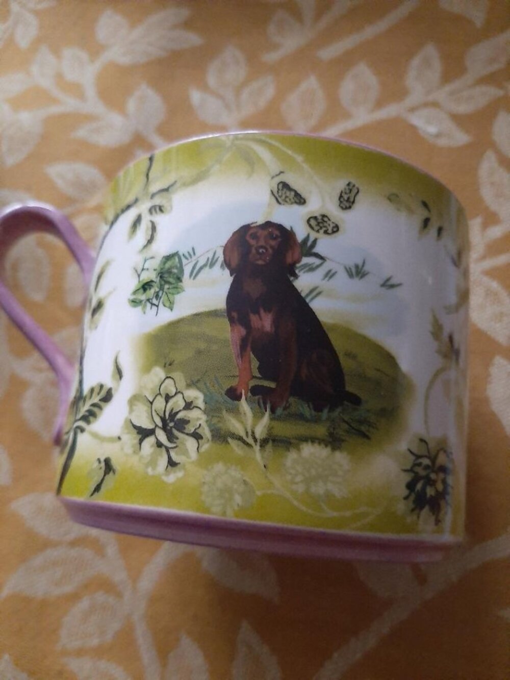 Anthropologie vintage  brown /green/purple dog cup